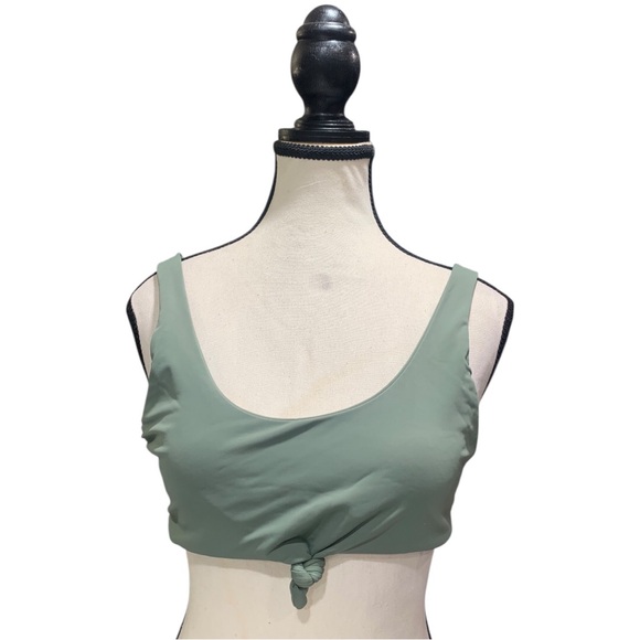 Olive Green Tie-Knot Front Crop Tankini Top - Picture 4 of 8
